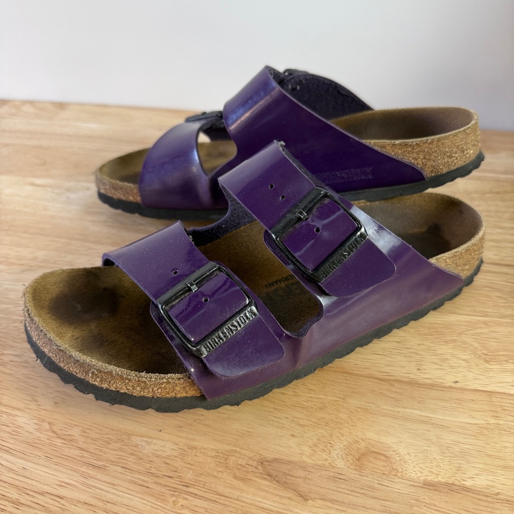 Birkenstock Arizona Patent Slide Sandals in Purple